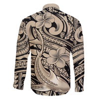 Polynesian Shark Tribal Tattoo Family Matching Off Shoulder Maxi Dress and Hawaiian Shirt Beige Style