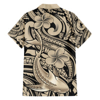 Polynesian Shark Tribal Tattoo Family Matching Short Sleeve Bodycon Dress and Hawaiian Shirt Beige Style