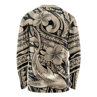 Polynesian Shark Tribal Tattoo Long Sleeve Shirt Beige Style