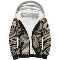 Polynesian Shark Tribal Tattoo Sherpa Hoodie Beige Style