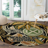 Wallis and Futuna Victory Day Round Carpet Since 1945 with Polynesian Platinum Floral Tribal