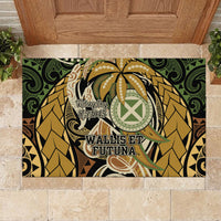 Wallis and Futuna Victory Day Rubber Doormat Since 1945 with Polynesian Platinum Floral Tribal