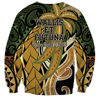 Wallis and Futuna Victory Day Sweatshirt Since 1945 with Polynesian Platinum Floral Tribal