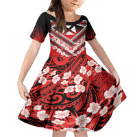 Personalised Wallis et Futuna Family Matching Tank Maxi Dress and Hawaiian Shirt Hibiscus and Polynesian Tribal Tattoos LT9 Daughter's Dress Red - Polynesian Pride