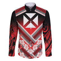 Personalised Wallis et Futuna Family Matching Tank Maxi Dress and Hawaiian Shirt Hibiscus and Polynesian Tribal Tattoos LT9 Dad's Shirt - Long Sleeve Red - Polynesian Pride