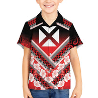 Personalised Wallis et Futuna Family Matching Tank Maxi Dress and Hawaiian Shirt Hibiscus and Polynesian Tribal Tattoos LT9 Son's Shirt Red - Polynesian Pride