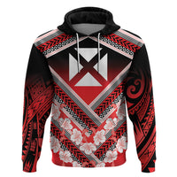 Personalised Wallis et Futuna Hoodie Hibiscus and Polynesian Tribal Tattoos LT9 Pullover Hoodie Red - Polynesian Pride