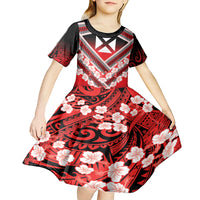 Personalised Wallis et Futuna Kid Short Sleeve Dress Hibiscus and Polynesian Tribal Tattoos