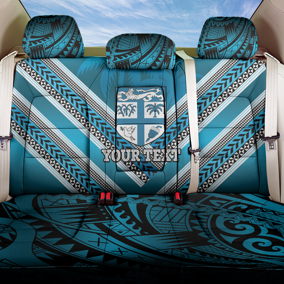 Custom Fiji Rugby Back Car Seat Cover Fijian Warrior With Polynesian Tribal Tattoos