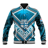 Custom Fiji Rugby Baseball Jacket Fijian Warrior With Polynesian Tribal Tattoos LT9 Unisex Blue - Polynesian Pride