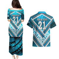 Custom Fiji Rugby Couples Matching Puletasi and Hawaiian Shirt Fijian Warrior With Polynesian Tribal Tattoos