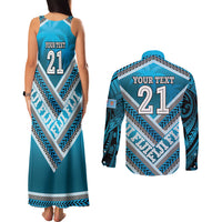 Custom Fiji Rugby Couples Matching Tank Maxi Dress and Long Sleeve Button Shirt Fijian Warrior With Polynesian Tribal Tattoos
