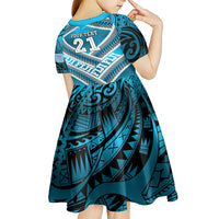 Custom Fiji Rugby Kid Short Sleeve Dress Fijian Warrior With Polynesian Tribal Tattoos