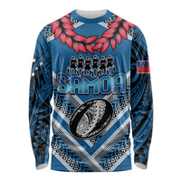 Custom Manuma Samoa Rugby Long Sleeve Shirt Ula fala Samoan Siva Tau Tribal LT9 Unisex Blue - Polynesian Pride
