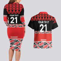 New Zealand Rugby Pacific Custom Couples Matching Long Sleeve Bodycon Dress and Hawaiian Shirt Whatumoana Maori Kowhaiwhai Pattern