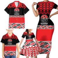 New Zealand Rugby Pacific Custom Family Matching Short Sleeve Bodycon Dress and Hawaiian Shirt Whatumoana Maori Kowhaiwhai Pattern