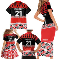 New Zealand Rugby Pacific Custom Family Matching Short Sleeve Bodycon Dress and Hawaiian Shirt Whatumoana Maori Kowhaiwhai Pattern