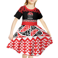 New Zealand Rugby Pacific Custom Kid Short Sleeve Dress Whatumoana Maori Kowhaiwhai Pattern