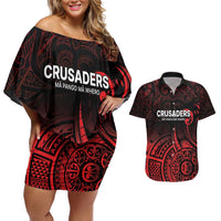 New Zealand Rugby Pacific Custom Couples Matching Off Shoulder Short Dress and Hawaiian Shirt Whatumoana Maori Tribal Tattoo
