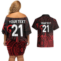 New Zealand Rugby Pacific Custom Couples Matching Off Shoulder Short Dress and Hawaiian Shirt Whatumoana Maori Tribal Tattoo