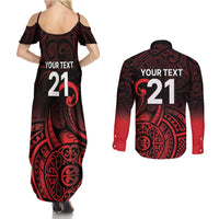 New Zealand Rugby Pacific Custom Couples Matching Summer Maxi Dress and Long Sleeve Button Shirt Whatumoana Maori Tribal Tattoo