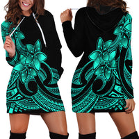 Polynesian Pride Plumeria Flowers Hoodie Dress Polynesian Tribal Aqua Vibe LT9 - Polynesian Pride
