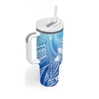 Polynesian Tribal Plumeria Flowers Tumbler With Handle Gradient Blue Vibe