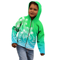 Polynesian Pride Plumeria Flowers Kid Hoodie Polynesian Tribal Gradient Green LT9 - Polynesian Pride