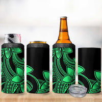 Polynesian Tribal Plumeria Flowers 4 in 1 Can Cooler Tumbler Green Vibe