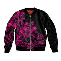 Polynesian Pride Plumeria Flowers Sleeve Zip Bomber Jacket Polynesian Tribal Pink Vibe LT9 Unisex Pink - Polynesian Pride