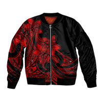 Polynesian Pride Plumeria Flowers Sleeve Zip Bomber Jacket Polynesian Tribal Red Vibe LT9 Unisex Red - Polynesian Pride