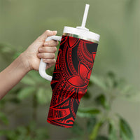 Polynesian Tribal Plumeria Flowers Tumbler With Handle Red Vibe LT9 - Polynesian Pride