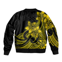 Polynesian Pride Plumeria Flowers Sleeve Zip Bomber Jacket Polynesian Tribal Yellow Vibe LT9 - Polynesian Pride