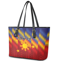Personalized Philippines Eight Rays Sun Leather Tote Bag Traditional Filipino Igorot Pattern Motif