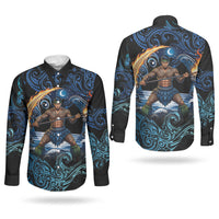 Samoa Siva Afi Couples Matching Puletasi and Long Sleeve Button Shirt Fireknife Fire Dance Pacific Tribal Motif