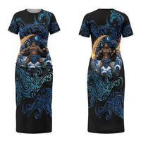 Samoa Siva Afi Family Matching Short Sleeve Bodycon Dress and Hawaiian Shirt Fireknife Fire Dance Pacific Tribal Motif