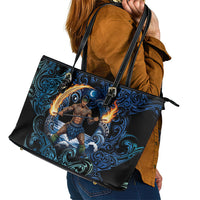 Samoa Siva Afi Leather Tote Bag Fireknife Fire Dance Pacific Tribal Motif
