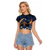 Samoa Siva Afi Raglan Cropped T Shirt Fireknife Fire Dance Pacific Tribal Motif