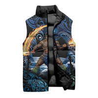 Samoa Siva Afi Sleeveless Puffer Jacket Fireknife Fire Dance Pacific Tribal Motif