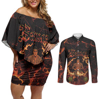 Samoa Siva Afi Dance Fireknife Couples Matching Off Shoulder Short Dress and Long Sleeve Button Shirt Polynesian Heritage Fire Dance