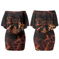 Samoa Siva Afi Dance Fireknife Couples Matching Off Shoulder Short Dress and Long Sleeve Button Shirt Polynesian Heritage Fire Dance