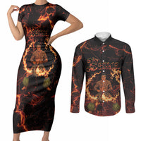 Samoa Siva Afi Dance Fireknife Couples Matching Short Sleeve Bodycon Dress and Long Sleeve Button Shirt Polynesian Heritage Fire Dance