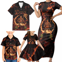 Samoa Siva Afi Dance Fireknife Family Matching Short Sleeve Bodycon Dress and Hawaiian Shirt Polynesian Heritage Fire Dance