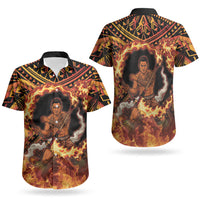 Samoa Siva Afi Dance Fireknife Couples Matching Off Shoulder Maxi Dress and Hawaiian Shirt Samoan Tribal Motif Dancing in the Fire