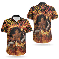 Samoa Siva Afi Dance Fireknife Couples Matching Off Shoulder Short Dress and Hawaiian Shirt Samoan Tribal Motif Dancing in the Fire