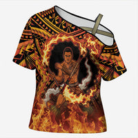 Samoa Siva Afi Dance Fireknife Cross Shoulder Shirt Samoan Tribal Motif Dancing in the Fire
