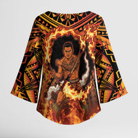 Samoa Siva Afi Dance Fireknife Kimono Sleeve Blouse Samoan Tribal Motif Dancing in the Fire