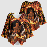 Samoa Siva Afi Dance Fireknife Kimono Sleeve Blouse Samoan Tribal Motif Dancing in the Fire