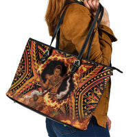 Samoa Siva Afi Dance Fireknife Leather Tote Bag Samoan Tribal Motif Dancing in the Fire