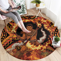Samoa Siva Afi Dance Fireknife Round Carpet Samoan Tribal Motif Dancing in the Fire